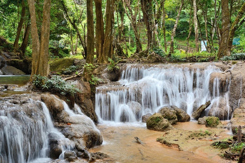 Mystical waterfall in a forest